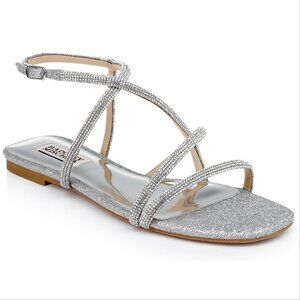 Badgley Mischka Ivie Strappy Flat Sandals Size 8 Silver Rhinestone Embellished